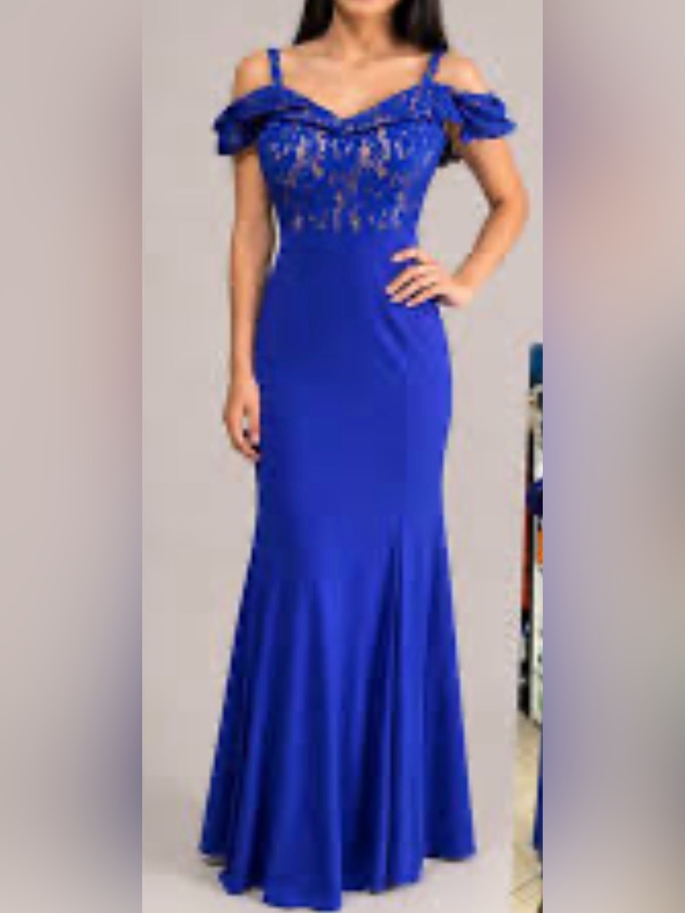 Elegant Blue Off-Shoulder Lace Dress
